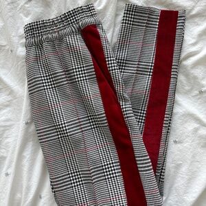 The Kooples Sport designer plaid herringbone pant velvet detail Sz 1 (Small)